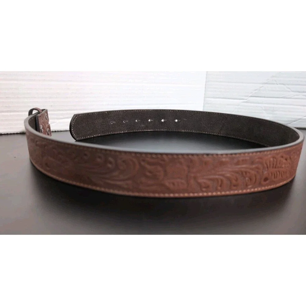 BC Belts Leather Belt with Embossed Western Pattern Small (32-33), Brown NWOT